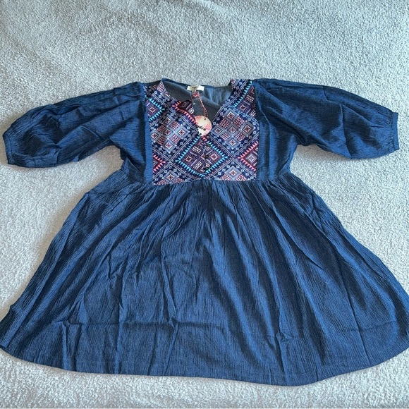 Hayden Blue and Pink Geometric Long Sleeve Dress - Picture 1 of 8